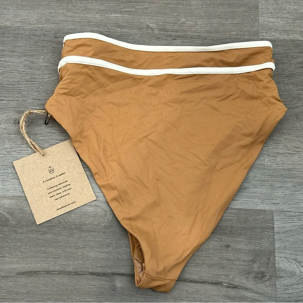 NWT stone fox swim juniper bottom brown tan bikini‎ size high waisted xs